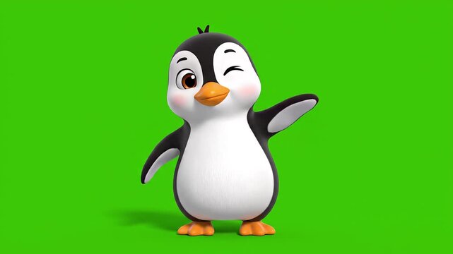 a penguin animation action on green screen background