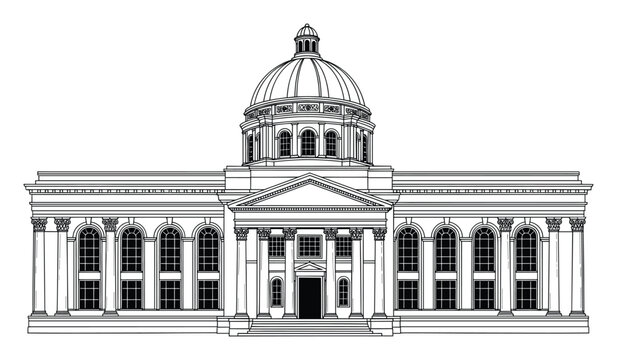 Historical government building with dome and columns for educational materials or architectural presentations