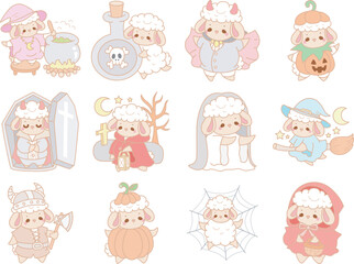 Fototapeta premium Cute sheep hand drawn emotes halloween icon