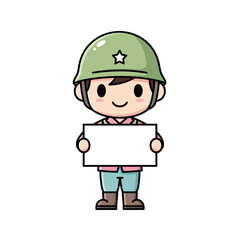 Obraz premium Cute Soldier Holding Blank Sign