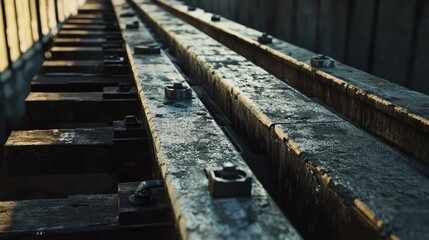 Obraz premium Grungy railway tracks extending into the distance