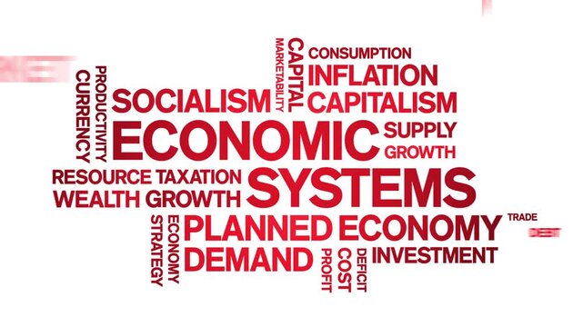 Economic Systems animated word cloud-text design animation tag kinetic typography seamless loop.