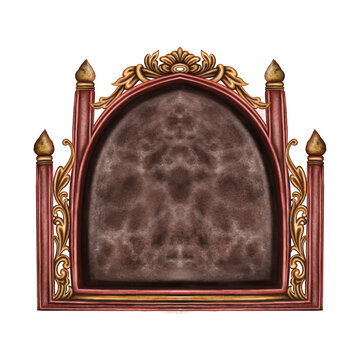 Vintage luxury palace window frame with golden ornaments isolated on Transperent background for traditional and royal design concepts