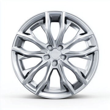 Modern silver alloy car wheel rim featuring a sophisticated multi-spoke design isolated on a clean white background, ideal for automotive industry marketing and high-end vehicle customization
