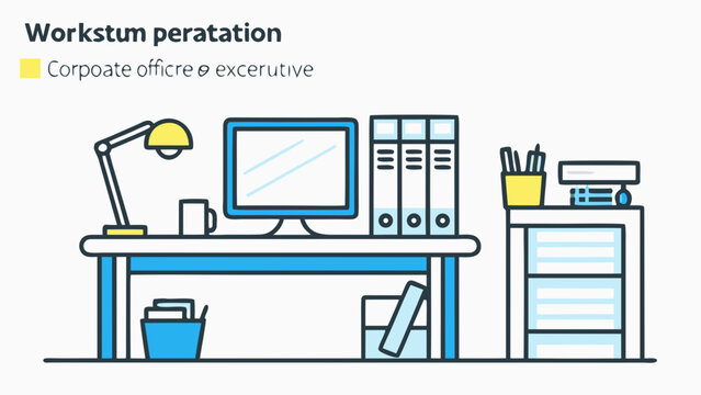 Corporate executive office workspace with computer and desk accessories