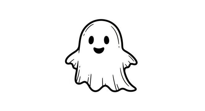 Cute cartoon ghost character with a happy expression.