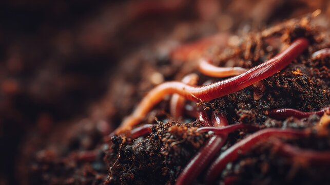 Close up of earthworms in soil