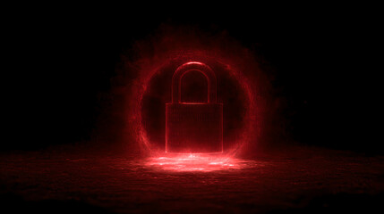 Fototapeta premium Cybersecurity Red Alert Glowing Padlock In Dark Digital Binary Code Tunnel Vortex 