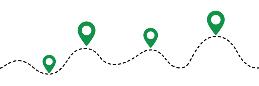 Navigational Journey:  A dotted path guides your destination. Route map, direction, journey ahead, travel route, destination. 