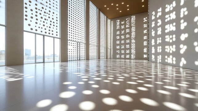Spacious modern interior creating bright light patterns