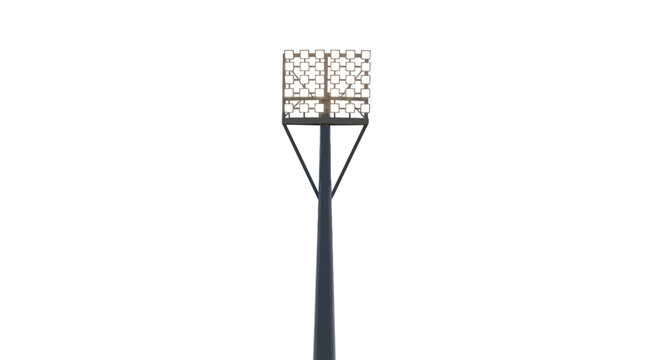 Tall floodlight pole with a square light fixture against a white background
