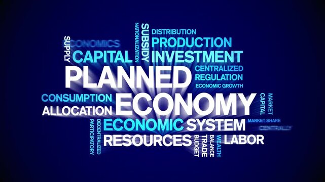 Planned Economy animated word cloud-text design animation tag kinetic typography seamless loop.