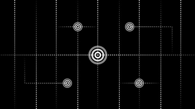 Dynamic futuristic grid network with targeting reticles and digital connection lines