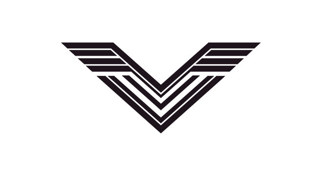 Modern minimalist logo design featuring a black stylized letter V shape with parallel horizontal lines resembling eagle wings.