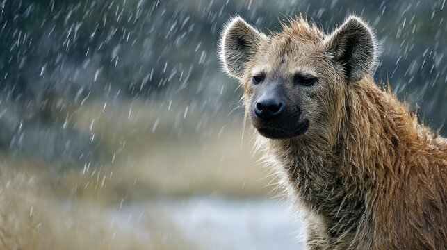 Hyena portrait in the rain