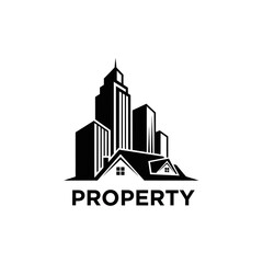 Obraz premium Modern Cityscape Property Logo with House Roof