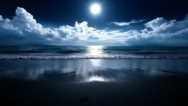 Moonlight on Ocean Waves Beach.