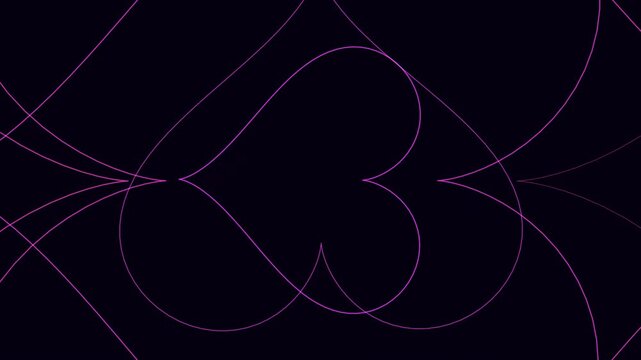 Abstract animation features pink heart and spade outlines morphing on a dark background, perfect for a looping motion graphic.