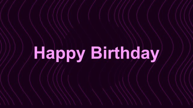 Animated text 'Happy Birthday' displays over a dark background with flowing, abstract purple lines. This motion graphic is likely a seamless loop for celebrations.