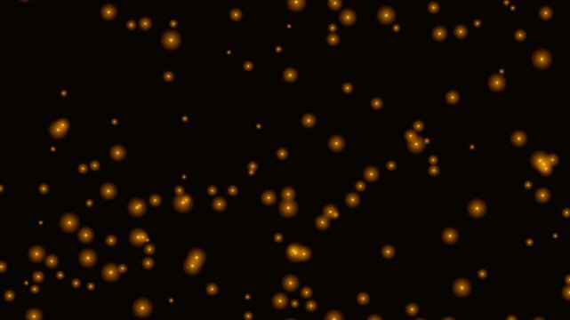 This motion graphic features a dark background with animated golden particles, creating a bokeh or glitter effect.