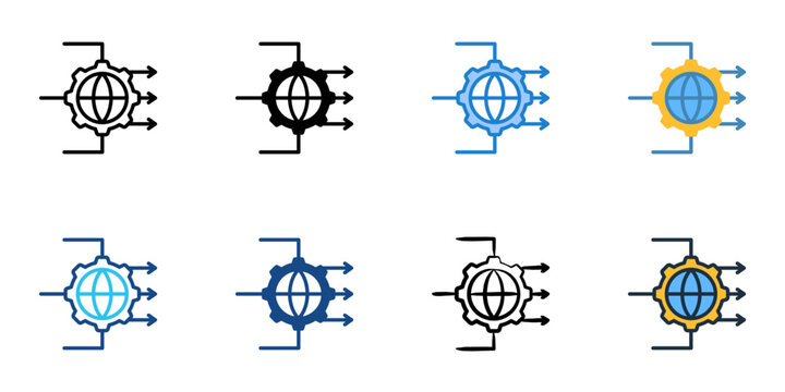 TCP icons set multiple style collection. Editable stroke 
