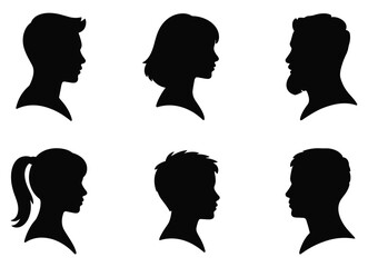 Silhouette Profile Collection: Artistic silhouettes capturing diverse human profiles.  shadow figure, face profile, side portrait, simple profile, minimal person. © Shuvo S