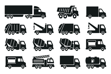 collection of various truck silhouettes isolated on transparent background © Rashedul Haque Sakib