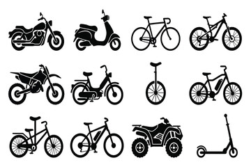 Collection of various bicycles, motorcycles, and scooters isolated on transparent background © Rashedul Haque Sakib