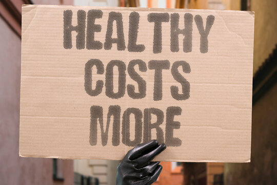 "Healthy Costs More" Nutritional quality of food inversely correlates with its retail affordability. NUTRITIONAL. QUALITY. INVERSELY. CORRELATES. AFFORDABILITY.