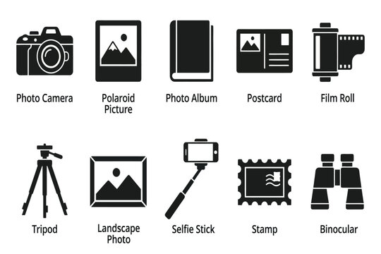 collection of photography related icons isolated on transparent background