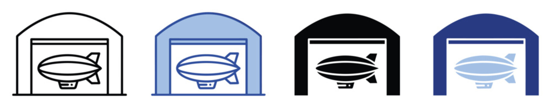 Hangar blimp icons for airship storage and transport in web and mobile app interfaces