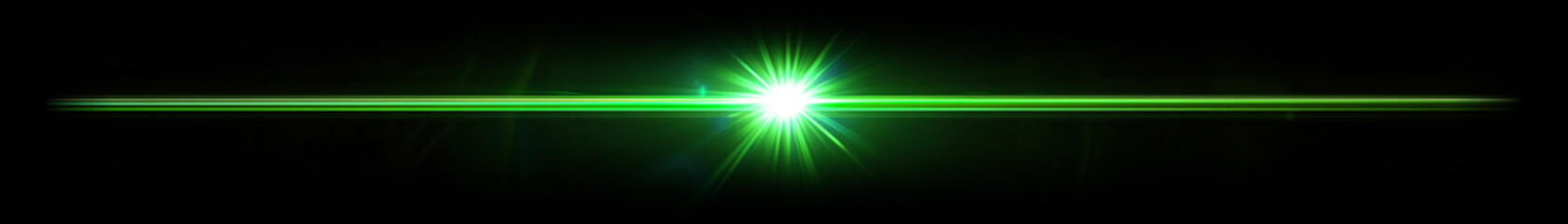 Obraz premium Green Lens Flare Overlay — Bright Horizontal Light Streak on Dark Background