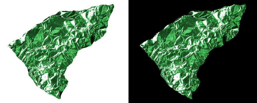 Emerald green foil piece isolated on transparent and black canvases.