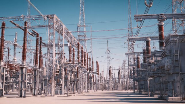 Power substation transforming distributing electricity grid infrastructure