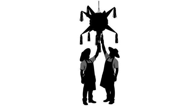 Silhouette Of People Holding Up A Pinata
