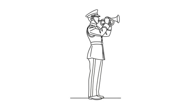 Line Drawing of a Bugler in Uniform