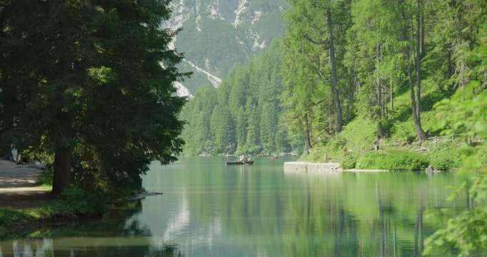 People at Lake Braies, Dolomites, Italy