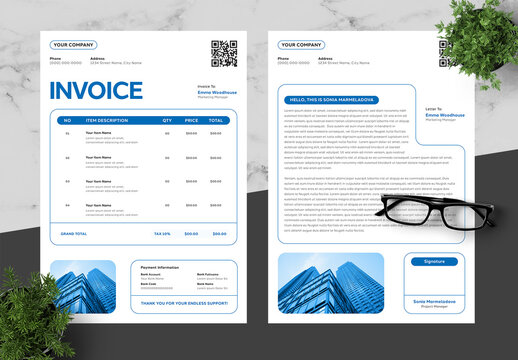 Blue Black Company Invoice And Letterhead