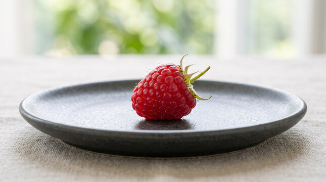 Framboise fra&icirc;che sur assiette noire