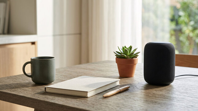 Bureau minimaliste avec plante en pot