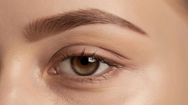 Close up of natural eyelashes and eyebrow on smooth skin with closed eye beauty detail