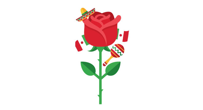 Vibrant red Mexican rose blossom icon for Cinco de Mayo celebration, artistic floral symbol isolated on white background, flat vector style decorative bloom for holiday design elements.