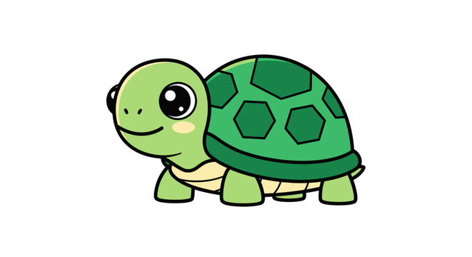 Adorable green tortoise mascot with a protective shell, cute reptile illustration, aquatic animal vector icon, cheerful terrapin character isolated on a white background for graphic design.