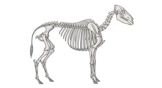 Detailed anatomical illustration of a camel skeleton side view.