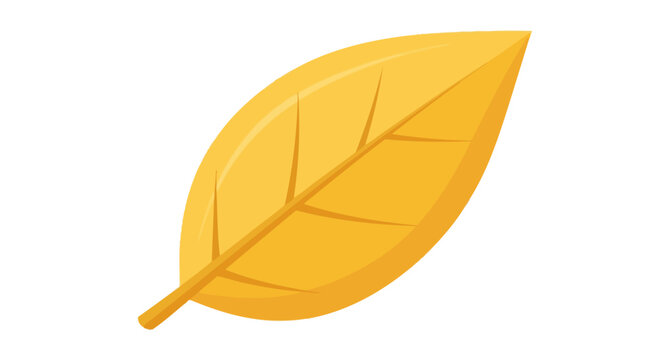 Detailed botanical illustration of bright golden yellow tobacco leaf isolated on white background flat design icon for agriculture or industry concept