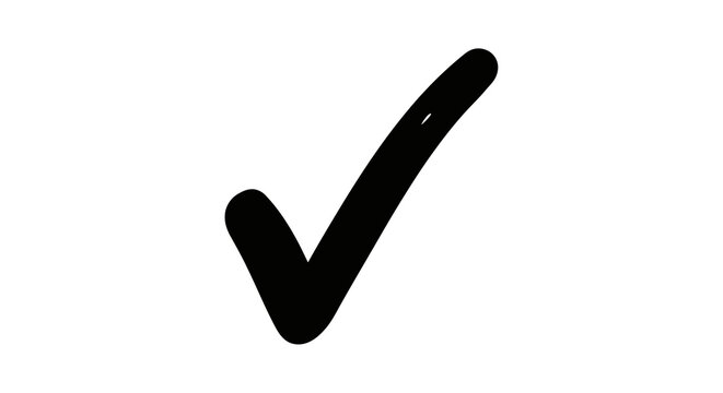 Handdrawn check mark doodle illustration isolated on a white background, black ink sketch sign for approval, verification success symbol, flat design element for business checklist voting