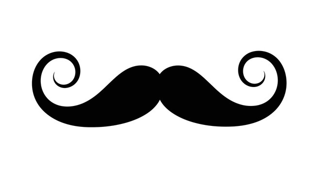 Sleek minimalist thin handlebar moustache silhouette symbol with curved ends and retro barbershop aesthetic, isolated on a white background as a modern flat icon for male grooming and style.