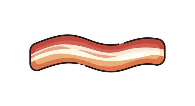Crispy fried bacon strip slice isolated on a white background, minimalist flat vector icon illustration for culinary projects, breakfast menu design, meat protein food asset, smoked pork.