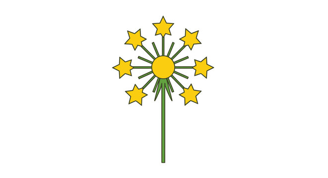 Minimalist vector illustration of a stylized dandelion flower with star-shaped petals and elegant line strokes, isolated on a plain white background as a flat graphic design icon.