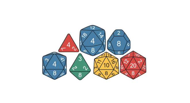 Minimalist flat vector icon of a polyhedral roleplaying game die d20 isolated on a white background for tabletop gaming and fantasy quest adventure apps.